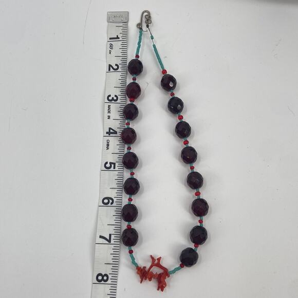 Handmade garnet turquoise coral beaded necklace - Picture 3 of 5